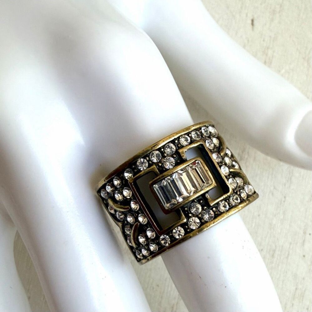 Heidi Daus Crystal Wide Statement Ring Art Deco Style